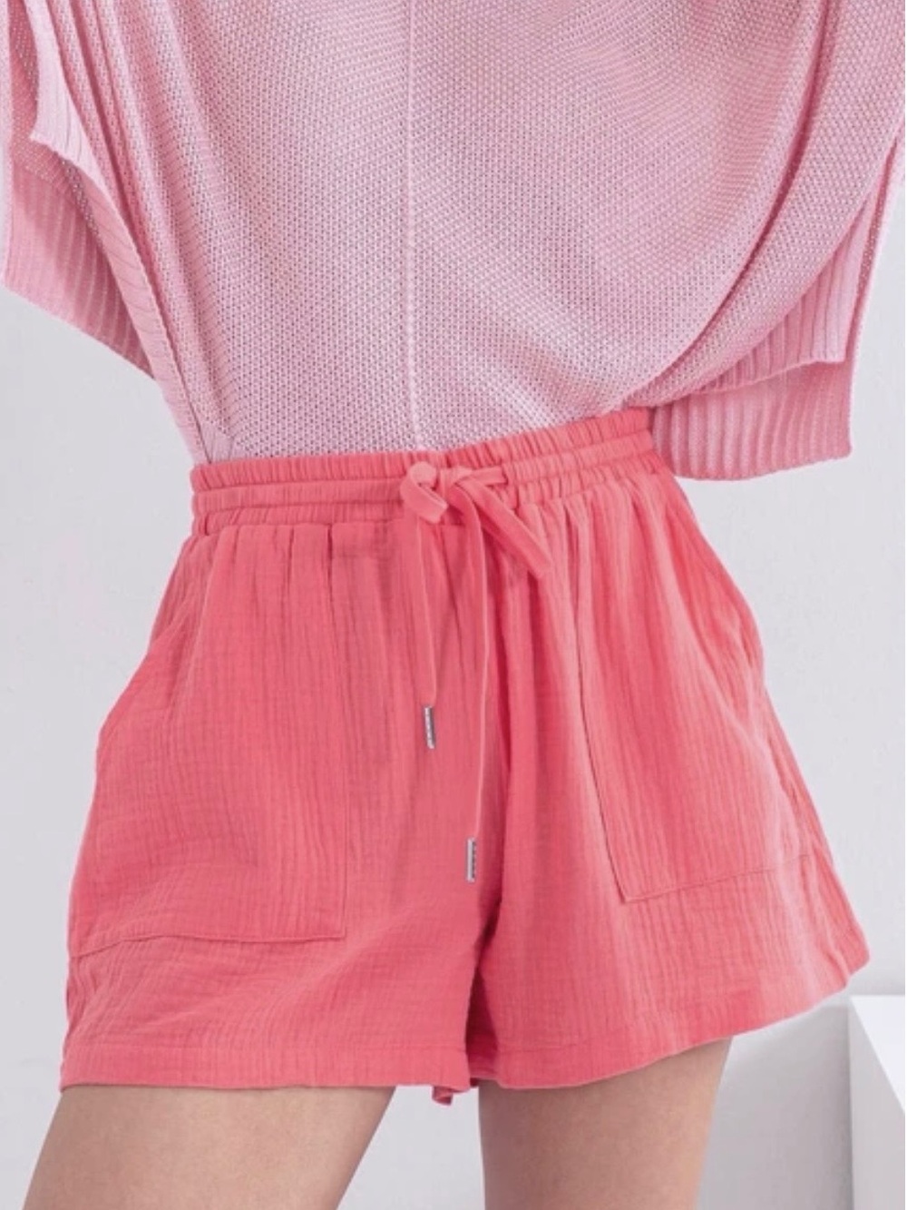 NWT HYFVE Pink Drawstring Elastic Waist High Rise Guaze Shorts